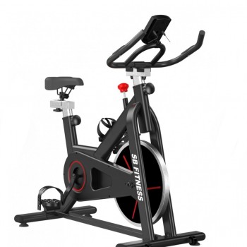 Ποδήλατο Γυμναστικής SB FITNESS με οθόνη και μετρητή καρδιακών παλμών σε Μαύρο Κόκκινο βάρος τροχού 6kg