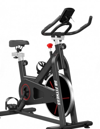 Ποδήλατο Γυμναστικής SB FITNESS με οθόνη και μετρητή καρδιακών παλμών σε Μαύρο Κόκκινο βάρος τροχού 6kg