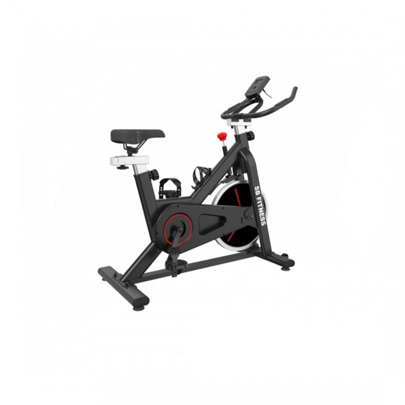 Ποδήλατο Γυμναστικής SB FITNESS με οθόνη και μετρητή καρδιακών παλμών σε Μαύρο Κόκκινο βάρος τροχού 6kg