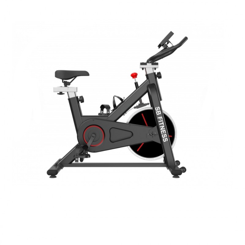 Ποδήλατο Γυμναστικής SB FITNESS με οθόνη και μετρητή καρδιακών παλμών σε Μαύρο Κόκκινο βάρος τροχού 6kg