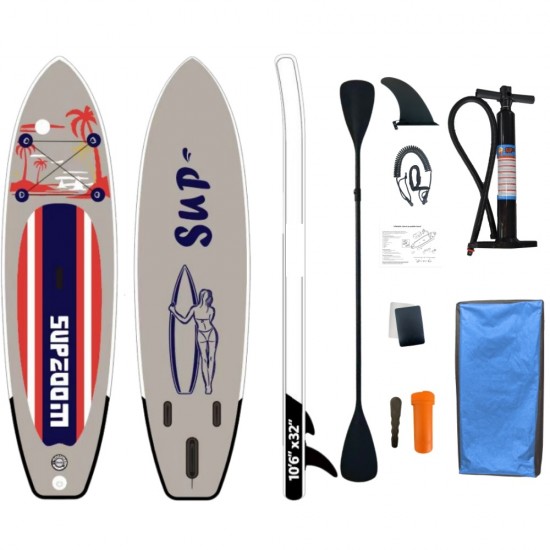 ΣΑΝΙΔΑ SUP MALL-023 φουσκωτή με ΔΙΠΛΟ κουπί, αξεσουάρ και σακίδιο μεταφοράς, 320x81x15cm