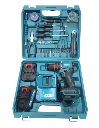 Πλήρες σετ δραπανοκατσάβιδου Mengtai με 2 μπαταρίες λιθίου, φορτιστή και βαλίτσα.