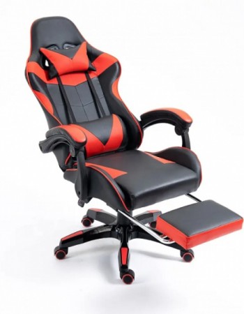Ανακλινόμενη καρέκλα gaming με PVC επένδυση, σε μαύρο-κόκκινο, ιδανική για γραφείο