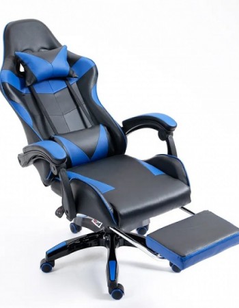 Ανακλινόμενη καρέκλα gaming με PVC επένδυση, σε μαύρο-μπλε, ιδανική για γραφείο