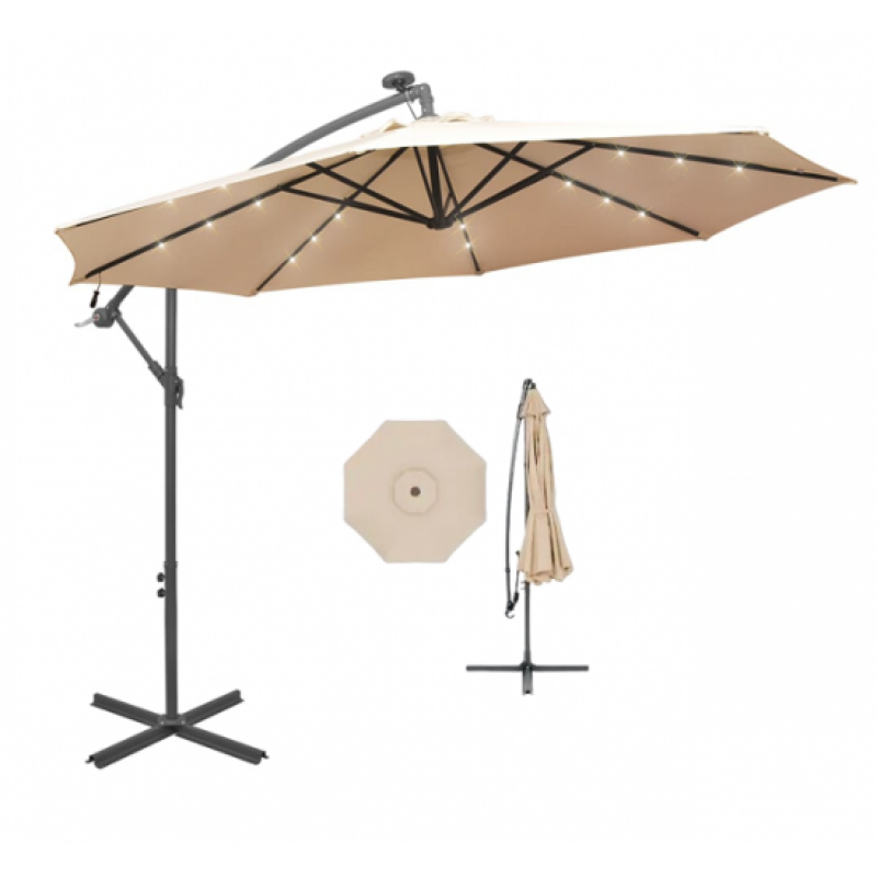 Επαγγελματική Κρεμαστή Τηλεσκοπική Ομπρέλα 3m με περιστρεφόμενη βάση, μπεζ χρώμα