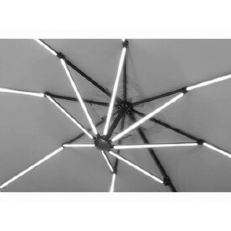 Επαγγελματική Ομπρέλα Δαπέδου Τηλεσκοπική 3x3m με LED φώτα, μπλε navy ύφασμα και γκρι σκελετό