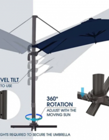 Επαγγελματική Ομπρέλα Δαπέδου Τηλεσκοπική 3x3m με LED φώτα, μπλε navy ύφασμα και γκρι σκελετό