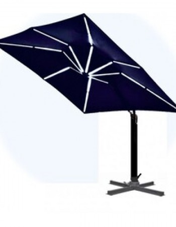 Επαγγελματική Ομπρέλα Δαπέδου Τηλεσκοπική 3x3m με LED φώτα, μπλε navy ύφασμα και γκρι σκελετό