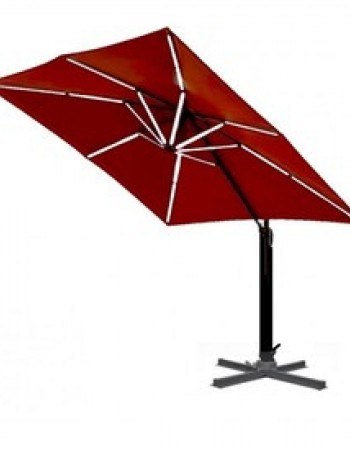 Επαγγελματική Ομπρέλα Δαπέδου Τηλεσκοπική 3x3m με LED φώτα, μπορντό ύφασμα 