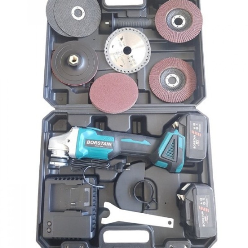 Επαναφορτιζόμενος γωνιακός τροχός BORSTAIN 36V με 2 μπαταρίες και δίσκους κοπής