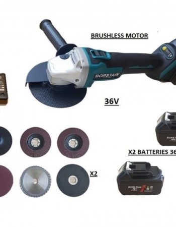 Επαναφορτιζόμενος γωνιακός τροχός BORSTAIN 36V με 2 μπαταρίες και δίσκους κοπής