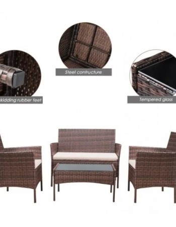 ΣΕΤ ΣΑΛΟΝΙ QUINCY 4ΤΜΧ ΚΑΦΕ RATTAN ΜΕ ΜΑΞΙΛΑΡΙΑ